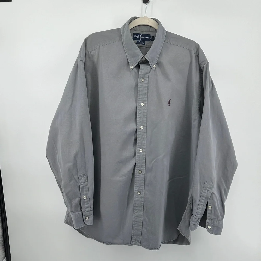 Polo by Ralph Lauren VTG Heritage Preppy 100%Cotton 90s Classic Gray Shirt SzXL